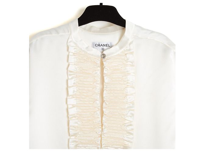 Chanel 2020 Top Seda FR40 Ecru blusa sin mangas de satén de seda UK12 US10 - vista 2