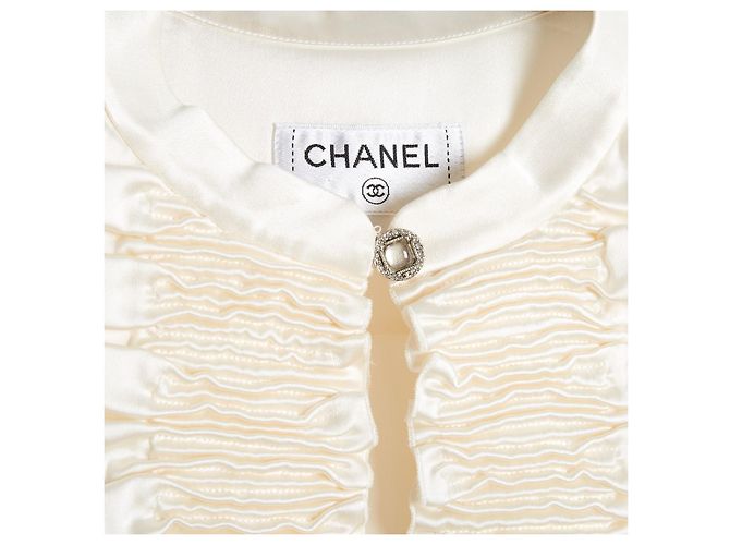 Chanel 2020 Top Seda FR40 Ecru blusa sin mangas de satén de seda UK12 US10 - vista 3