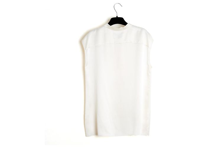 Chanel 2020 Top Seda FR40 Ecru blusa sin mangas de satén de seda UK12 US10 - vista 4