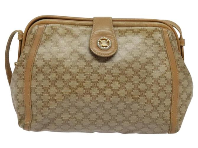 Céline Borsa a Spalla in Tela Macadam CELINE PVC Beige Oro Auth 133587 D'oro - vista 12