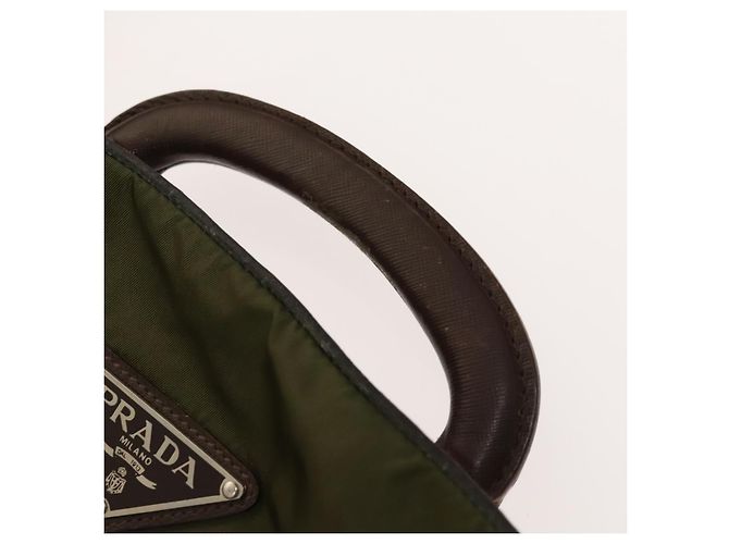 PRADA Funda para prendas de nylon caqui plata Auth bs28233 - vista 10