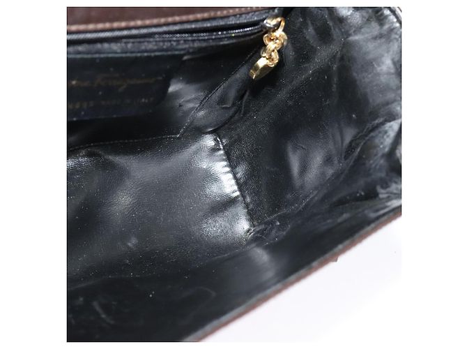Borsa a Spalla Gancini in Pelle Marrone Oro Auth 133270 di Salvatore Ferragamo - vista 10