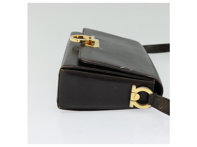 Borsa a Spalla Gancini in Pelle Marrone Oro Auth 133270 di Salvatore Ferragamo - vista 17