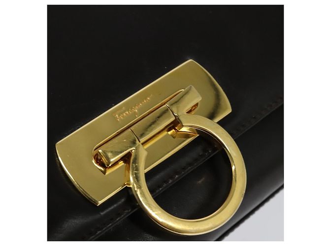 Borsa a Spalla Gancini in Pelle Marrone Oro Auth 133270 di Salvatore Ferragamo - vista 6