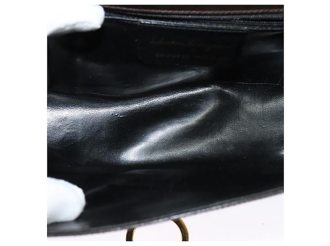Borsa a Spalla Gancini in Pelle Marrone Oro Auth 133270 di Salvatore Ferragamo - vista 9