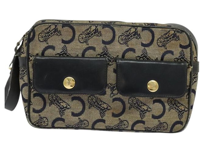 Céline Borsa a Spalla Celine C Sulky in Tela Blu Marina e Oro Auth 133571 D'oro Blu navy - vista 2
