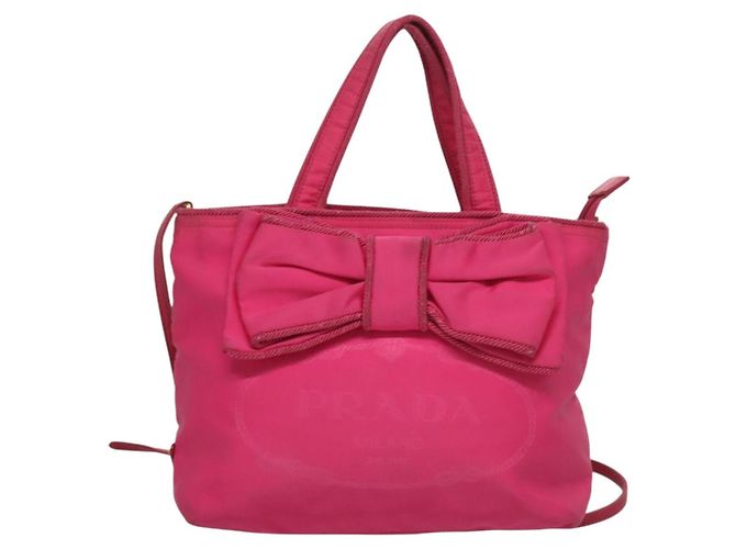 PRADA Borsa a Mano Nylon 2 vie Rosa Oro Auth 135626 D'oro - vista 13