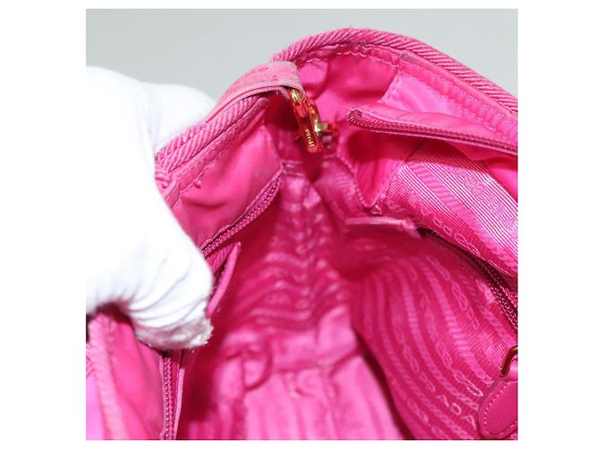 PRADA Borsa a Mano Nylon 2 vie Rosa Oro Auth 135626 D'oro - vista 22