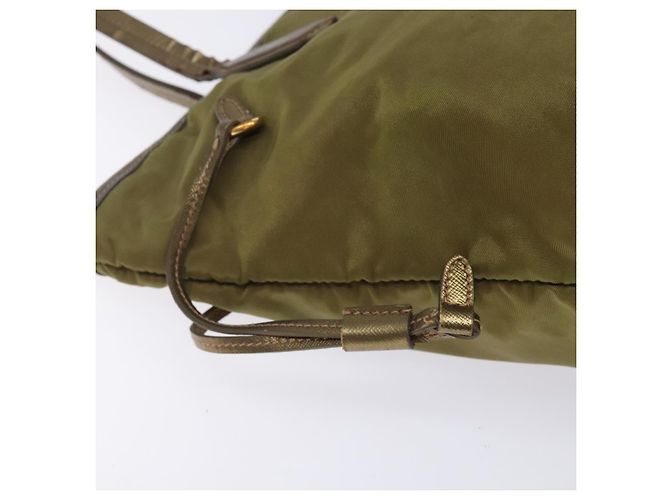 Borsa Tote PRADA in nylon khaki oro Auth 133051 D'oro Cachi - vista 14