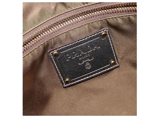 Borsa Tote PRADA in nylon khaki oro Auth 133051 D'oro Cachi - vista 16