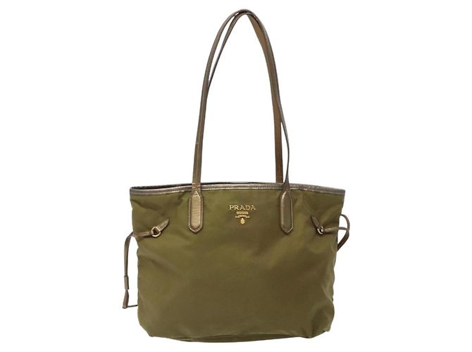 Borsa Tote PRADA in nylon khaki oro Auth 133051 D'oro Cachi - vista 2