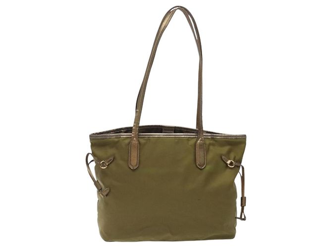 Borsa Tote PRADA in nylon khaki oro Auth 133051 D'oro Cachi - vista 3