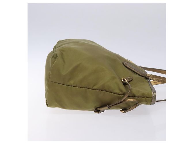 Borsa Tote PRADA in nylon khaki oro Auth 133051 D'oro Cachi - vista 4