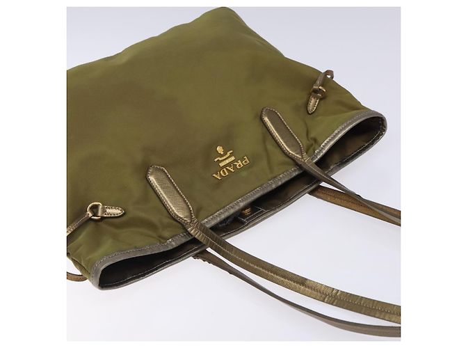 Borsa Tote PRADA in nylon khaki oro Auth 133051 D'oro Cachi - vista 6