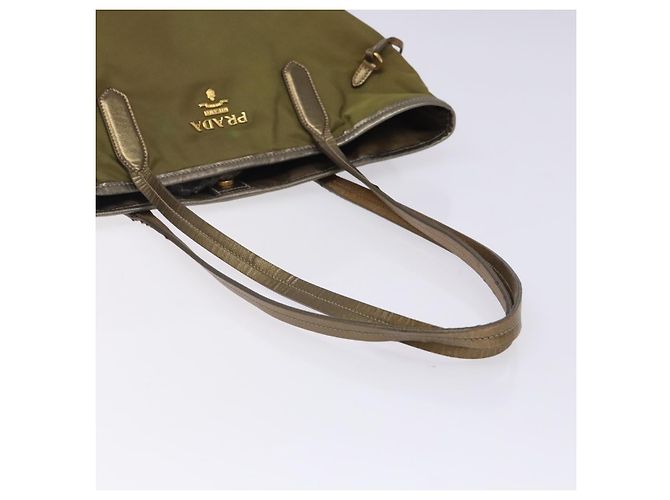 Borsa Tote PRADA in nylon khaki oro Auth 133051 D'oro Cachi - vista 7