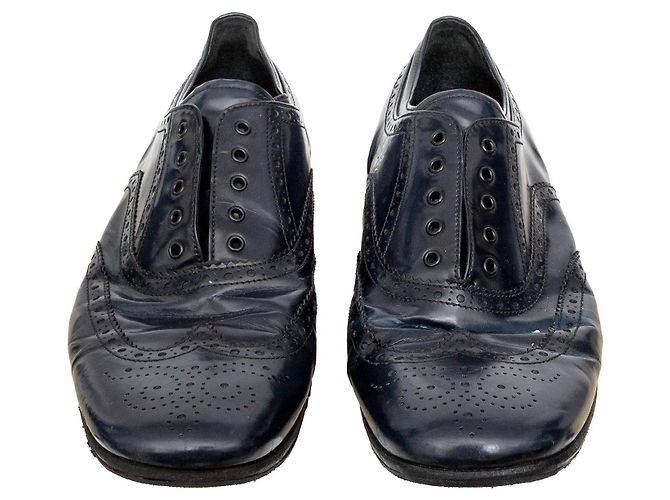 Scarpe in pelle blu brogue Prada - vista 3
