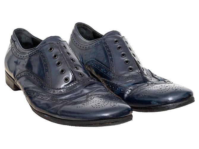 Scarpe in pelle blu brogue Prada - vista 4
