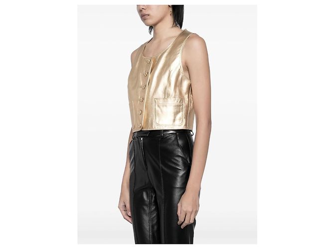 Chaleco de cuero dorado con botón CC de Chanel Otoño 1994 - vista 2