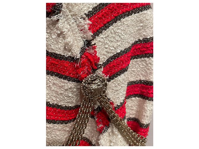 Chanel Jacke Rot Weiß mit Silbernen Ketten Größe 36 - Ansicht 13