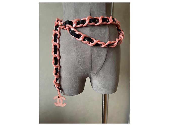 Chanel Gürtel aus Lackleder und Acryl Schwarz Rosa Pink - Ansicht 2