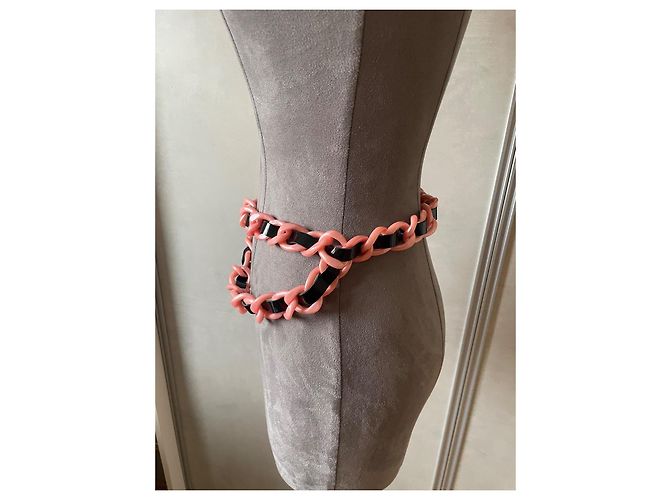 Chanel Gürtel aus Lackleder und Acryl Schwarz Rosa Pink - Ansicht 4
