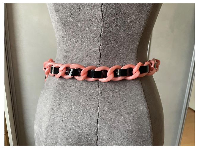 Chanel Gürtel aus Lackleder und Acryl Schwarz Rosa Pink - Ansicht 5