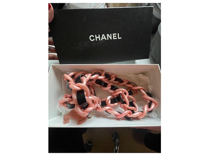 Chanel Gürtel aus Lackleder und Acryl Schwarz Rosa Pink - Ansicht 9