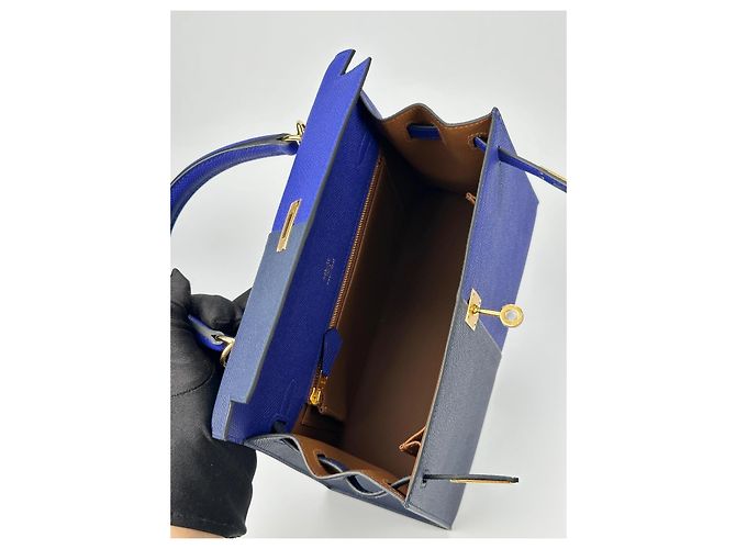 Hermès Kelly 25 Hermes Anthrazitgrau Marineblau Gold hardware - Ansicht 11