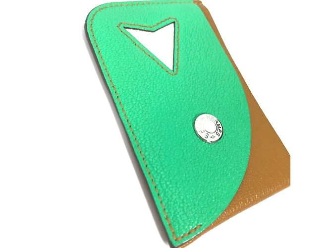 Bicolor Ziegenleder Reisepasshülle von Hermès Braun Mehrfarben Grün - Ansicht 4