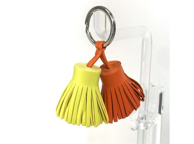 Ring Portachiavi Charm Borsa Unodos Carmen Frange Hermès Arancione Giallo - vista 3