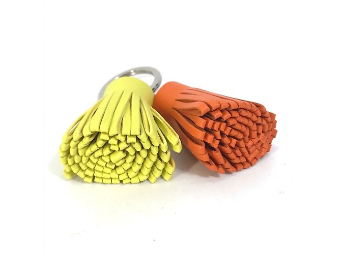 Ring Portachiavi Charm Borsa Unodos Carmen Frange Hermès Arancione Giallo - vista 4