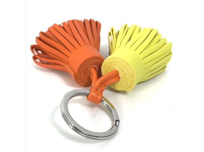 Ring Portachiavi Charm Borsa Unodos Carmen Frange Hermès Arancione Giallo - vista 5