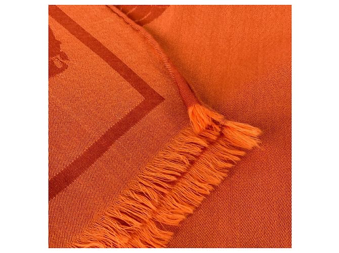 Sciarpa in lana con stampa Cavallo di Hermès Arancione - vista 10