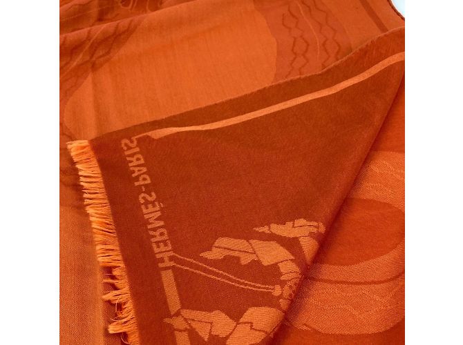 Sciarpa in lana con stampa Cavallo di Hermès Arancione - vista 13