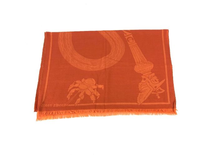 Sciarpa in lana con stampa Cavallo di Hermès Arancione - vista 3