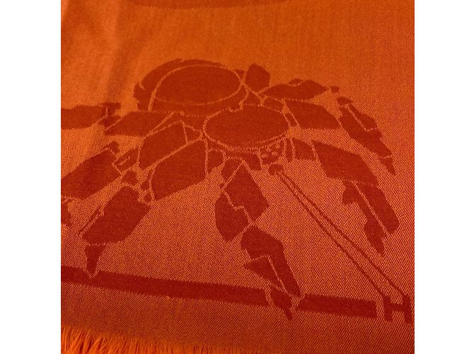 Sciarpa in lana con stampa Cavallo di Hermès Arancione - vista 6