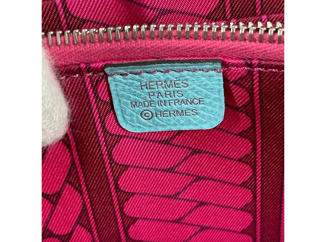 Portafoglio lungo con zip rotonda in seta Azap di Hermès Rosa Blu - vista 14
