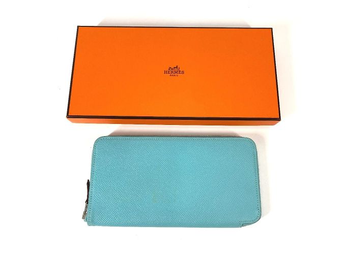 Portafoglio lungo con zip rotonda in seta Azap di Hermès Rosa Blu - vista 16