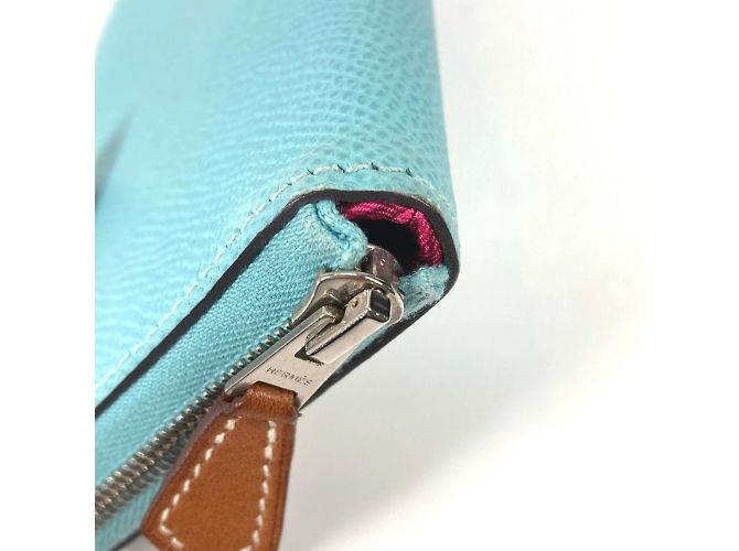 Portafoglio lungo con zip rotonda in seta Azap di Hermès Rosa Blu - vista 7
