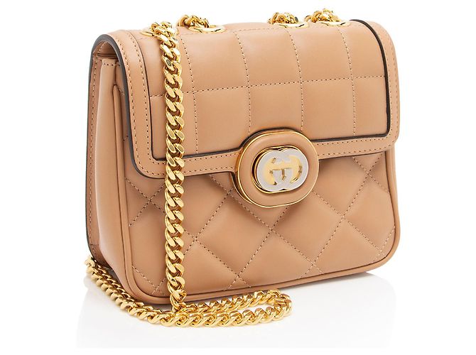 Borsa a spalla mini Deco in pelle di vitello Gucci Marrone Beige - vista 2