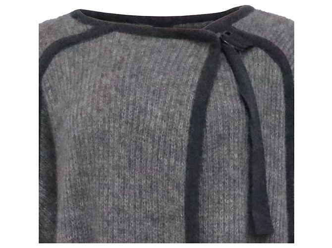 Autre Marque Chloe Strickcape mit Taschen aus grauem Mohair - Ansicht 2