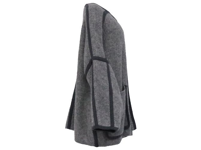 Autre Marque Chloe Strickcape mit Taschen aus grauem Mohair - Ansicht 3