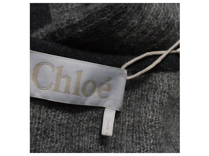 Autre Marque Chloe Strickcape mit Taschen aus grauem Mohair - Ansicht 5