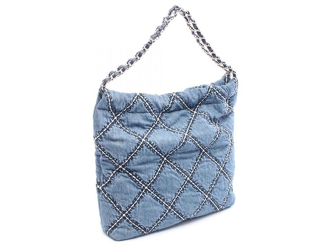 Chanel 22 Denim-Leder Tote Tasche Blau - Ansicht 4
