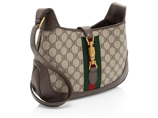 Gucci x Balenciaga BB Supreme Il Progetto Hacker Borsa a Spalla Jackie Piccola Marrone Beige - vista 2