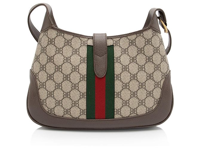 Gucci x Balenciaga BB Supreme Il Progetto Hacker Borsa a Spalla Jackie Piccola Marrone Beige - vista 3