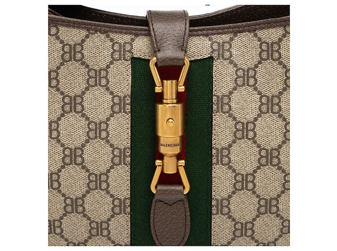 Gucci x Balenciaga BB Supreme Il Progetto Hacker Borsa a Spalla Jackie Piccola Marrone Beige - vista 9