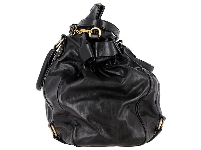 Miu Miu Vitello Lux große Schleifen-Handtasche aus schwarzem Leder - Ansicht 2
