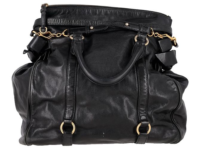 Miu Miu Vitello Lux große Schleifen-Handtasche aus schwarzem Leder - Ansicht 3
