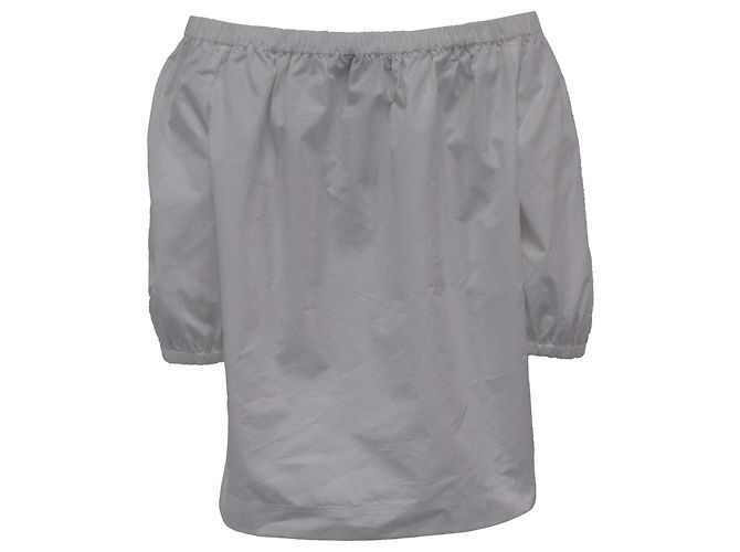 Theory Off-The-Shoulder Blouse in White Cotton Cream - view 3